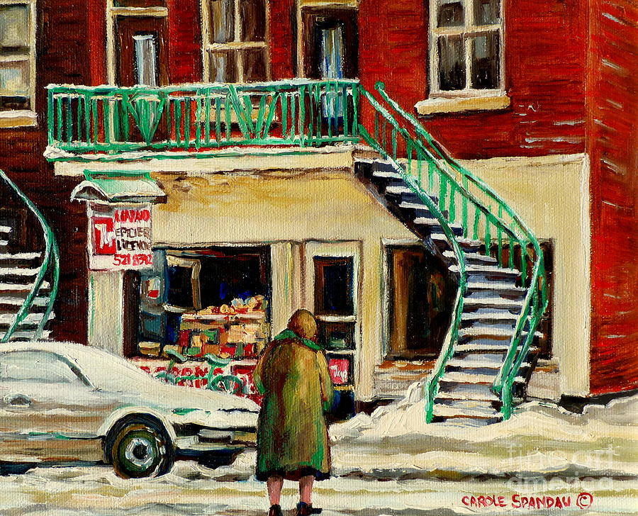 900x728 The Local Grocery Store Vintage Montreal Memories Winter City - Grocery Store Painting
