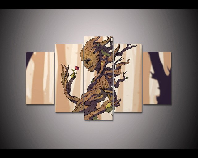 640x509 Free Shipping 5 Pieces Canvas Print Groot Poster Canvas Painting - Groot Painting