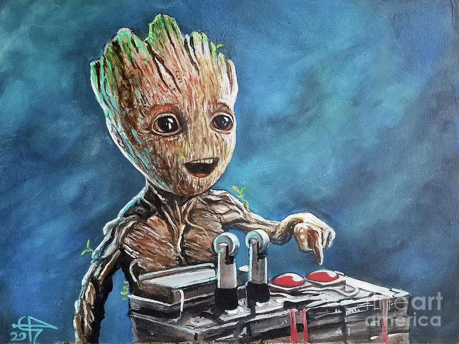 900x675 Baby Groot Painting By Tom Carlton - Groot Painting