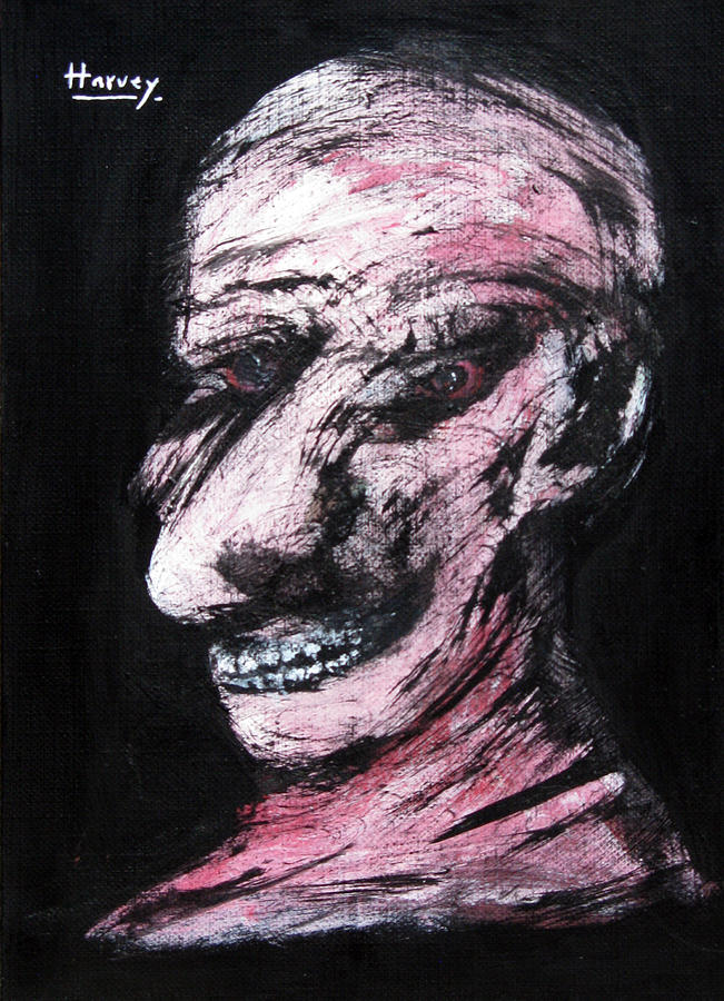 651x900 Grotesque Collection Profile Of A Man In Red With Teeth Painting - Grotesque Painting