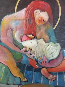 225x300 Grotesque Fine Art Painting Mother And Child Madonna Outsider - Grotesque Painting