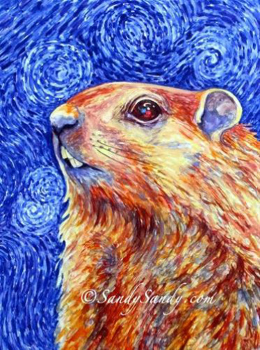374x502 Groundhog Painting On Yupo Paper For Sale By Artist Sandy Sandy - Groundhog Painting
