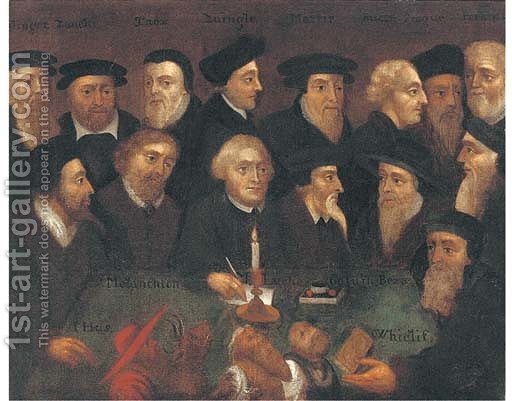 512x401 A Group Portrait Of Reformers Henry Bullinger Anglo Dutch School - Group Portrait Painting