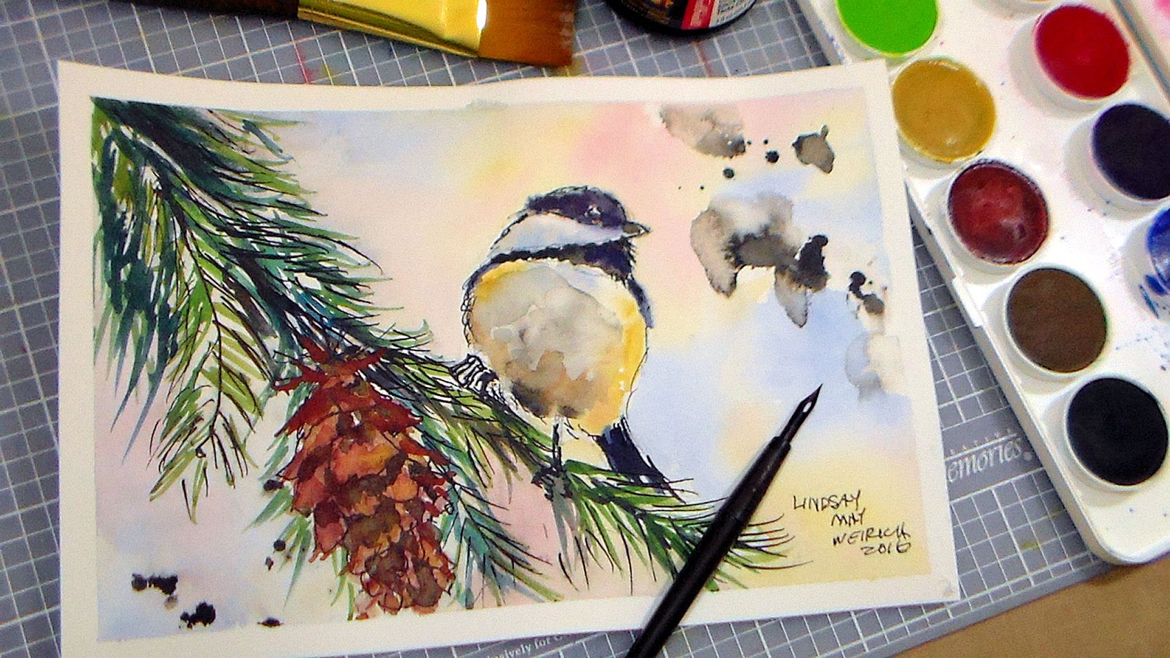 1696x954 How To Paint A Chickadee In Pen Amp Ink And Watercolor Full Tutorial - Grumbacher Painting