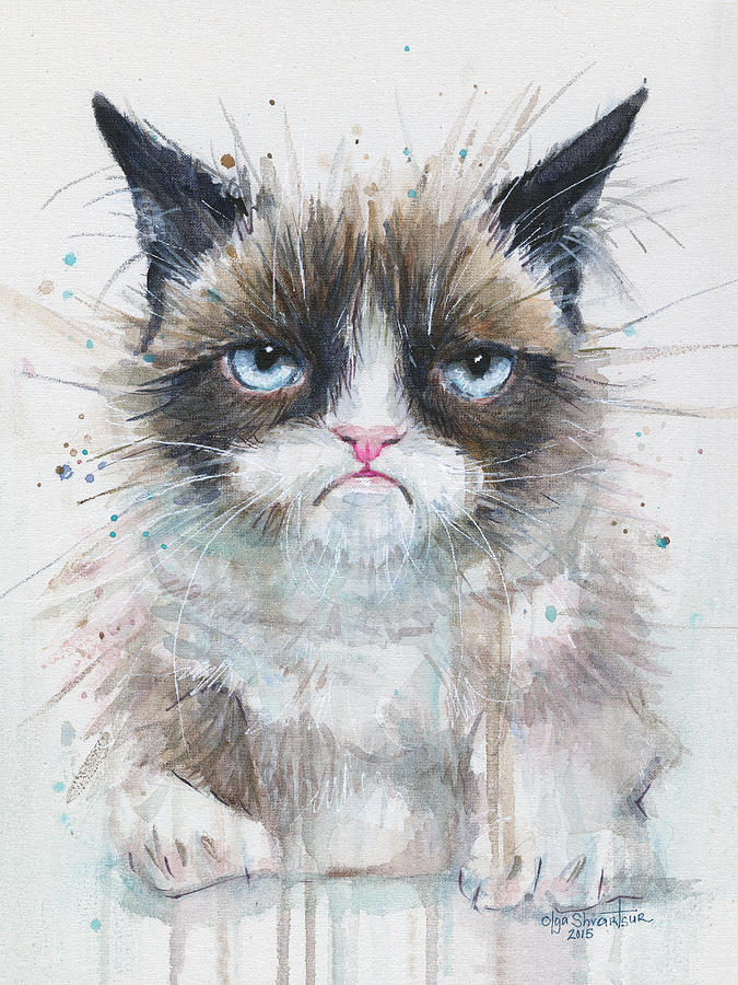 675x900 Grumpy Cat Watercolor Painting Painting By Olga Shvartsur - Grumpy Cat Painting