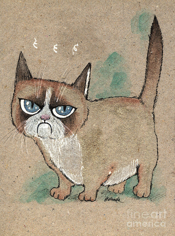 668x900 Very Grumpy Cat Painting By Angel Ciesniarska - Grumpy Cat Painting