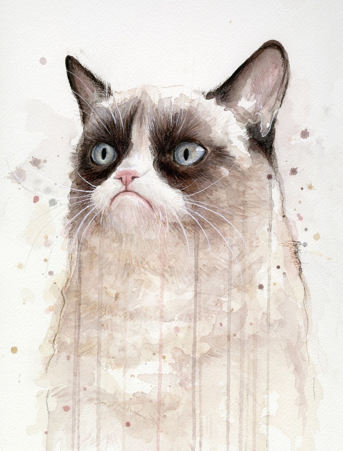 700x920 Watercolor Grumpy Cat, An Art Print By Olga Shvartsur - Grumpy Cat Painting