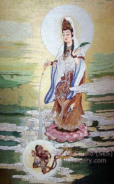 372x600 Guan Yin Chinese Silk Embroidery Painting - Guan Yin Painting