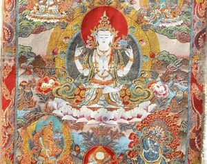 300x238 Tibetan Silk Satin Four Arms Guan Yin Kuan Yin Bodhisattva Tangka - Guan Yin Painting
