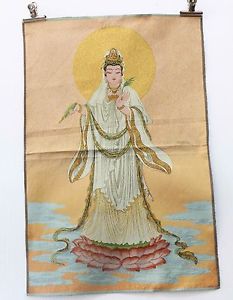 233x300 Tibet Collectable Silk Hand Painted Guanyin Painting Thangka Ebay - Guanyin Painting