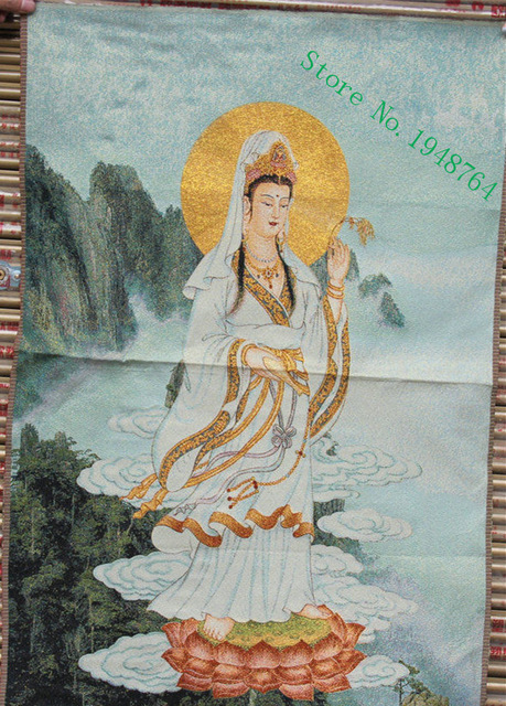459x640 36 Inch Chinese Silk Embroidery Stand Kwan Yin Guan Yin Goddess - Guanyin Painting