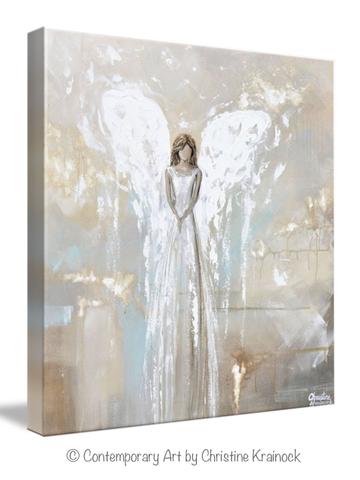 360x480 Giclee Print Abstract Angel Painting Guardian Angel White Wall Art - Guardian Angel Painting