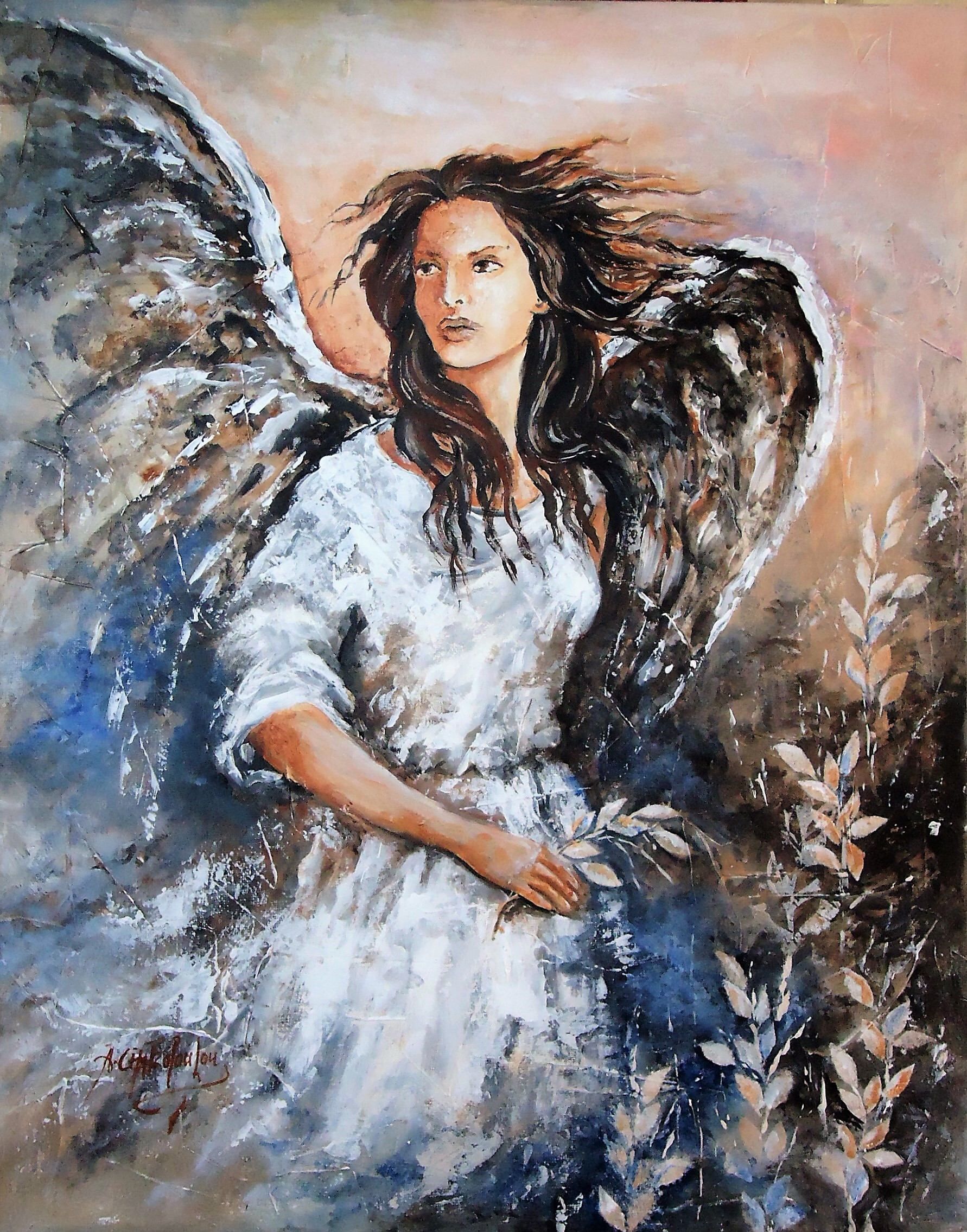 1782x2271 Angel Painting,16''X20''Acrylic Painting On Canvas,original Modern - Guardian Angel Painting