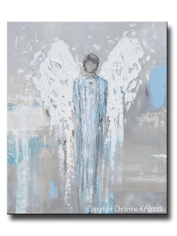 360x480 Giclee Print Abstract Angel Painting Gold White Guardian Angel - Guardian Angel Painting Artist