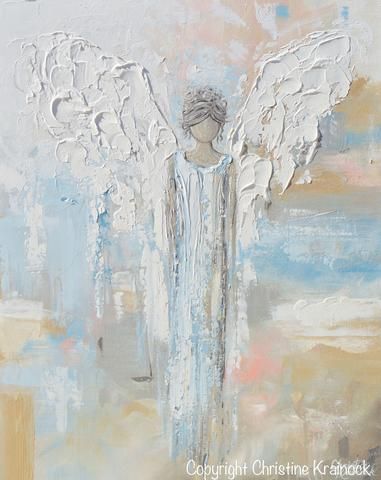 381x480 Giclee Print Abstract Angel Painting Guardian Angel Spiritual Blue - Guardian Angel Painting Artist