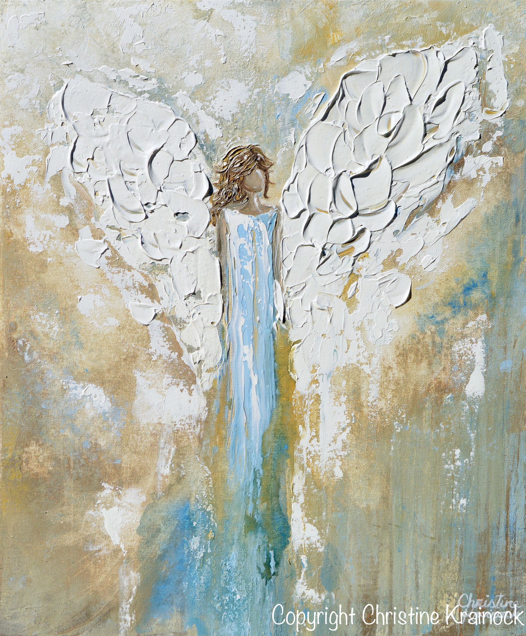 1694x2048 Giclee Print Angel Painting Abstract Guardian Angel Wings Blue - Guardian Angel Painting Artist