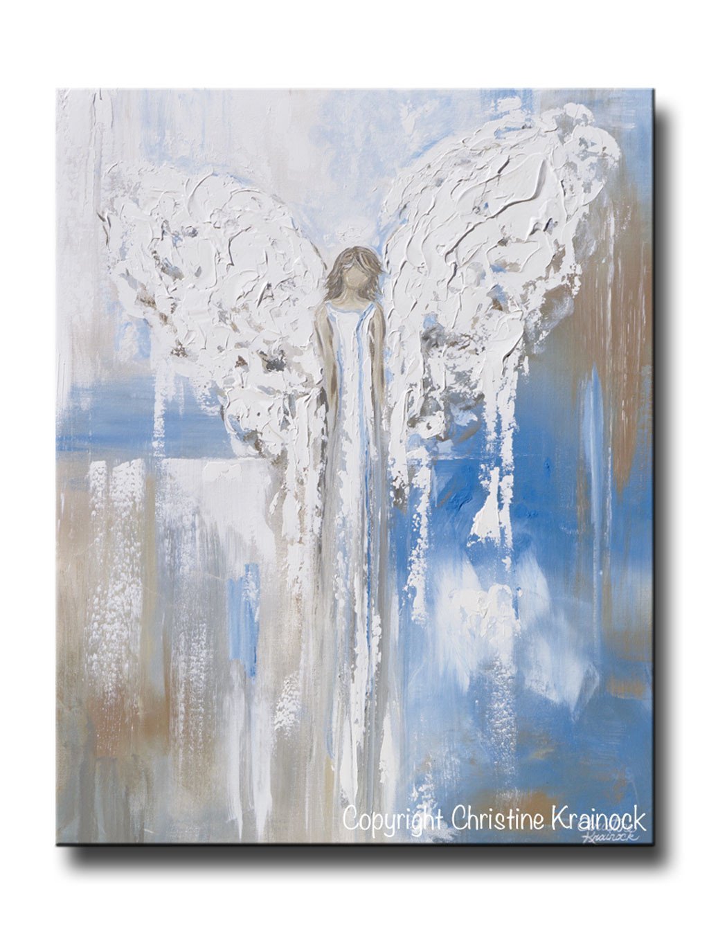 1024x1365 Abstract Angel Painting Canvas Print Textured Guardian Angel Blue - Guardian Angel Painting Artist