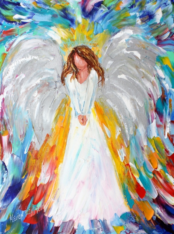 598x800 Karen Tarlton Guardian Angel Painting Palette Knife Fine Art - Guardian Angel Painting Artist