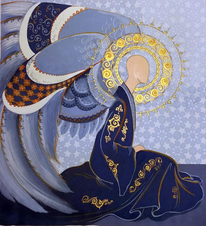 800x877 Angel Painting Angels Wings Gouache On Paper Contemporary Art - Guardian Angel Painting Artist