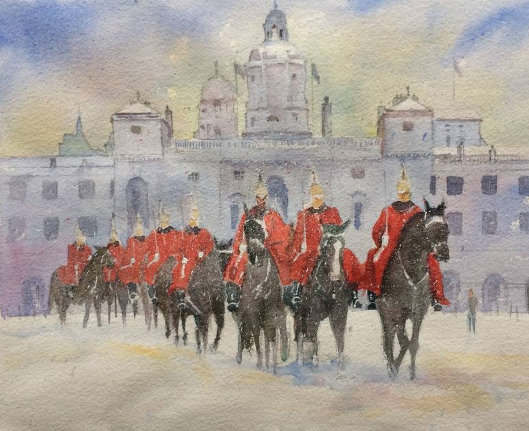 770x628 Saatchi Art Horse Guards In The Snow Painting By Peter Wellington - Guards Painting
