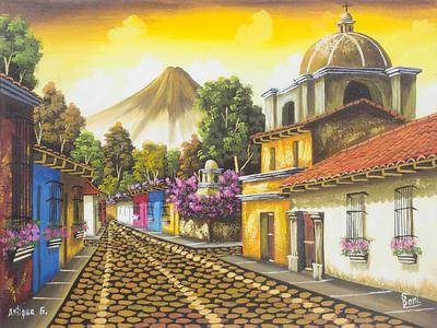 400x300 Guatemala Town Painting In Oil On Canvas - Guatemala Painting