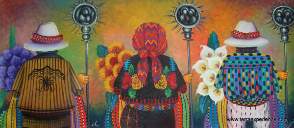 600x262 Mayan Naive Oil Paintings From The Santiago Atitlan Area - Guatemala Painting