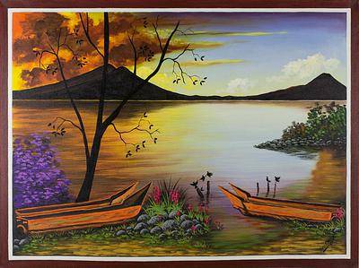 400x299 Original Painting Of A Lake And Mountains From Guatemala - Guatemala Painting
