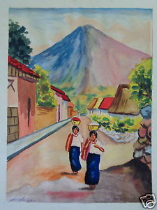 225x300 Vintage Signed M. Neves Antigua Women Original Guatemala - Guatemala Painting