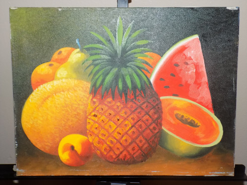 498x373 Modern Fruit Oil Painting. Pineapple Peaches, Watermelon, Guava - Guava Painting
