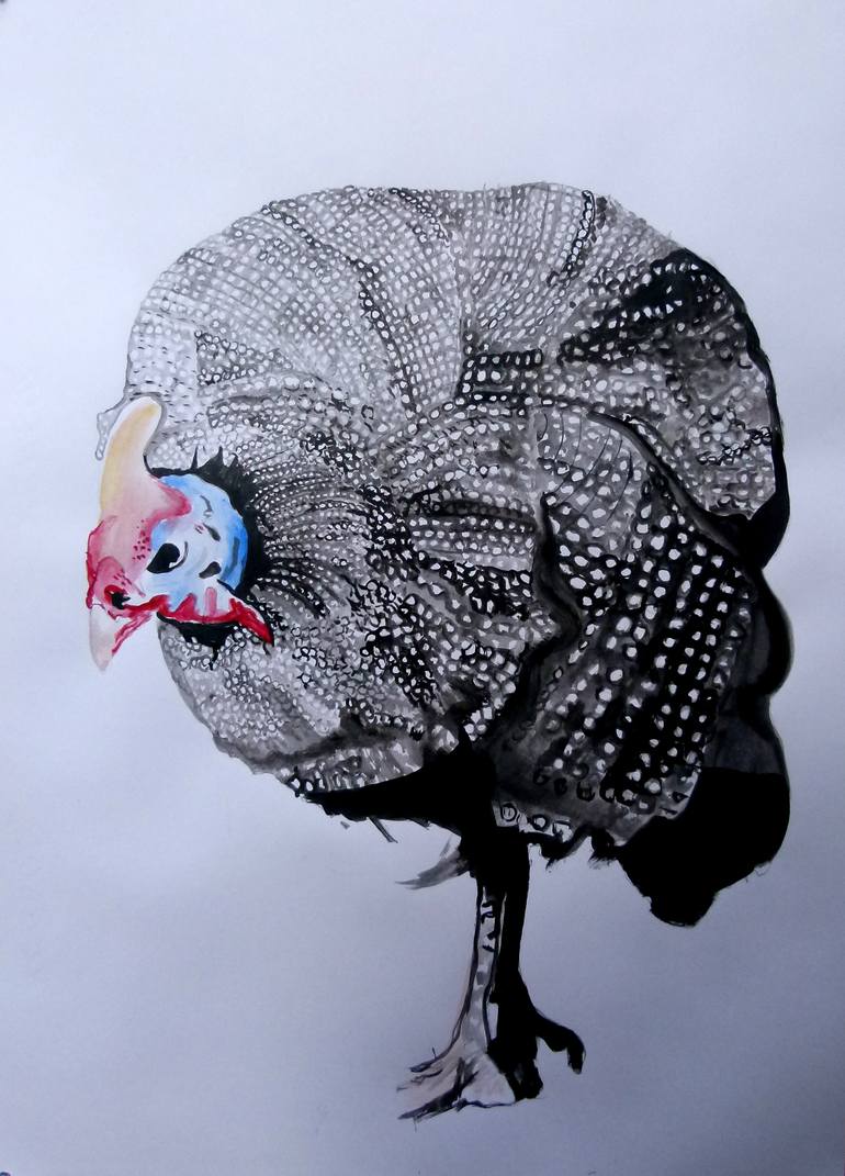 770x1071 Saatchi Art Guineafowl Painting By Soso Kumsiashvili - Guinea Fowl Painting