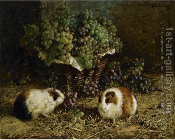 600x482 Guinea Pigs And A Basket Of Grapes Antonio Delle Vedove - Guinea Pig Painting