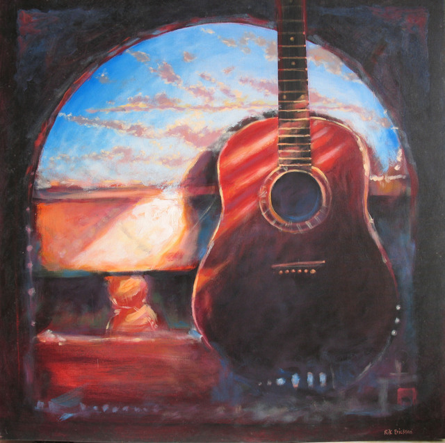 640x637 Rik Erickson Artwork Red Guitar Original Painting Acrylic - Guitar Acrylic Painting