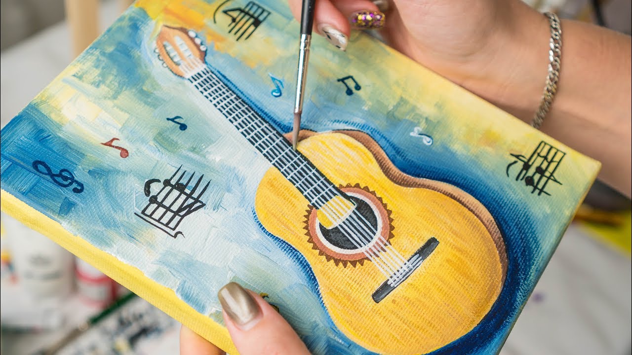 1280x720 The Guitar With Musical Notes - Guitar Acrylic Painting