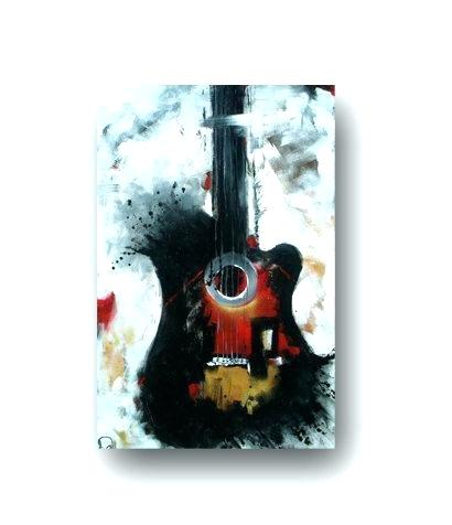 410x476 Guitar Canvas Painting White Black Red Abstract Large Original - Guitar Canvas Painting