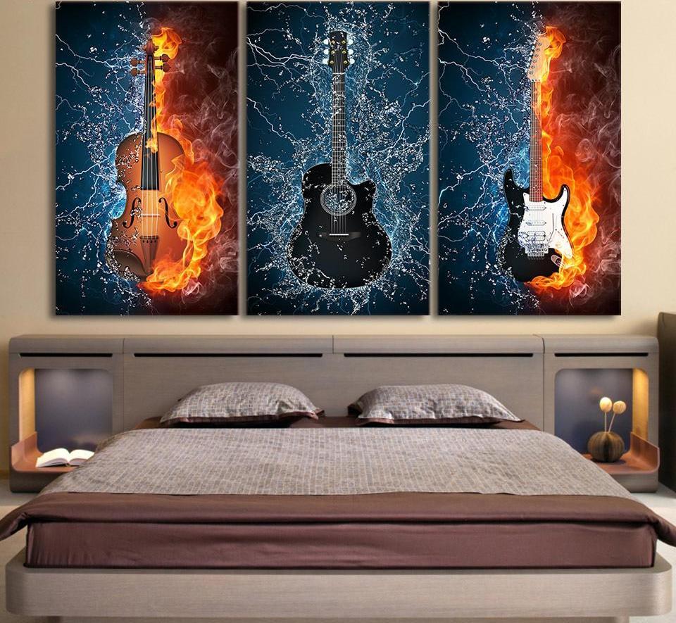 960x885 3 Panel Aguhi Guitar Canvas Painting Octotreasure - Guitar Canvas Painting