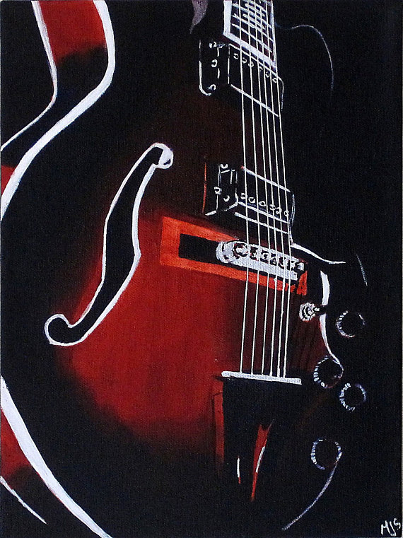 570x761 Guitar Painting On 9x12 Inch Canvas By Melissasherowski On Etsy - Guitar Canvas Painting
