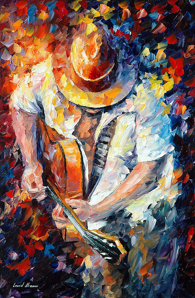 656x1000 Guitar And Soul Palette Knife Oil Painting On Canvas By Leonid - Guitar Oil Painting
