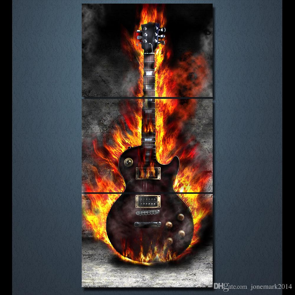 1000x1000 Best Framed Hd Printed Burning Guitar Poster Modern Home Wall - Guitar Oil Painting