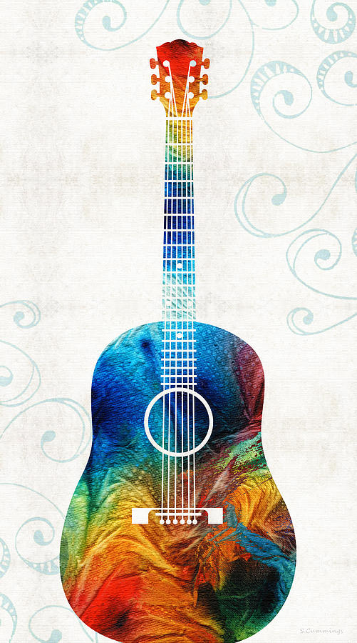 501x900 Colorful Guitar Art By Sharon Cummings Painting By Sharon Cummings - Guitar Painting