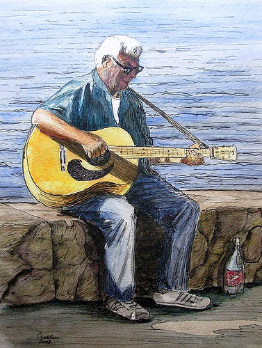 377x500 Guitar Player Watercolor Painting This Started Outs - Guitar Player Painting