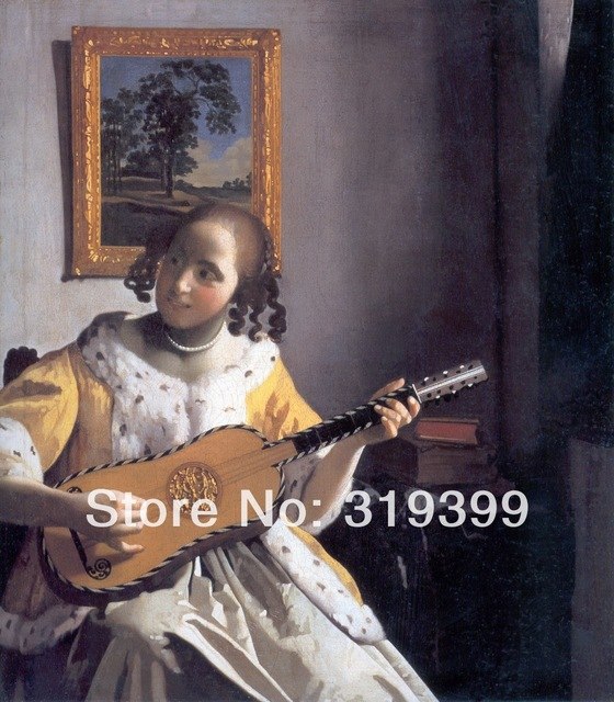560x640 Johannes Vermeer 100% Handmade Linen Canvas Oil Painting - Guitar Player Painting