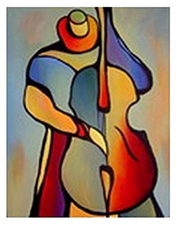 354x450 Abstract Art Bass Guitar Player Original Acrylic - Guitar Player Painting