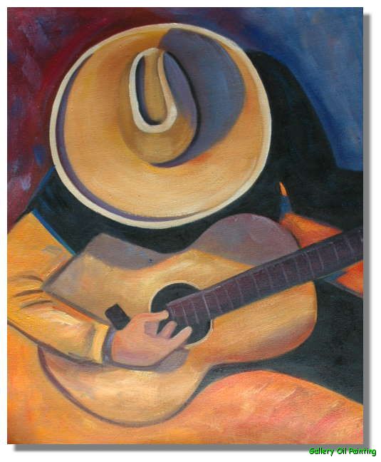 535x648 Mexican Music Guitar Player Painting On Canvas - Guitar Player Painting