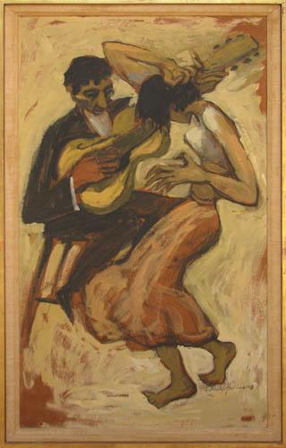 319x500 Arnold Hoffman Dancer With Guitar Player Painting - Guitar Player Painting