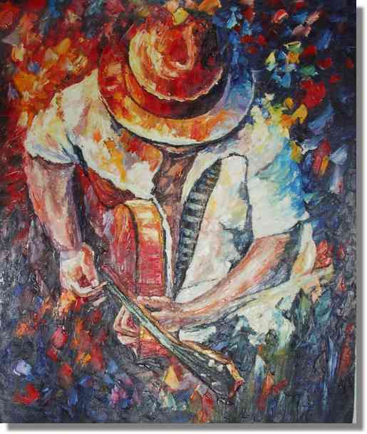 515x609 Thick Oil Painting Jazz Guitar Player Painting On Canvas - Guitar Player Painting
