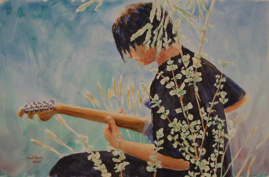 900x594 Guitar Man Painting By Jerry Cave - Guitar Player Painting