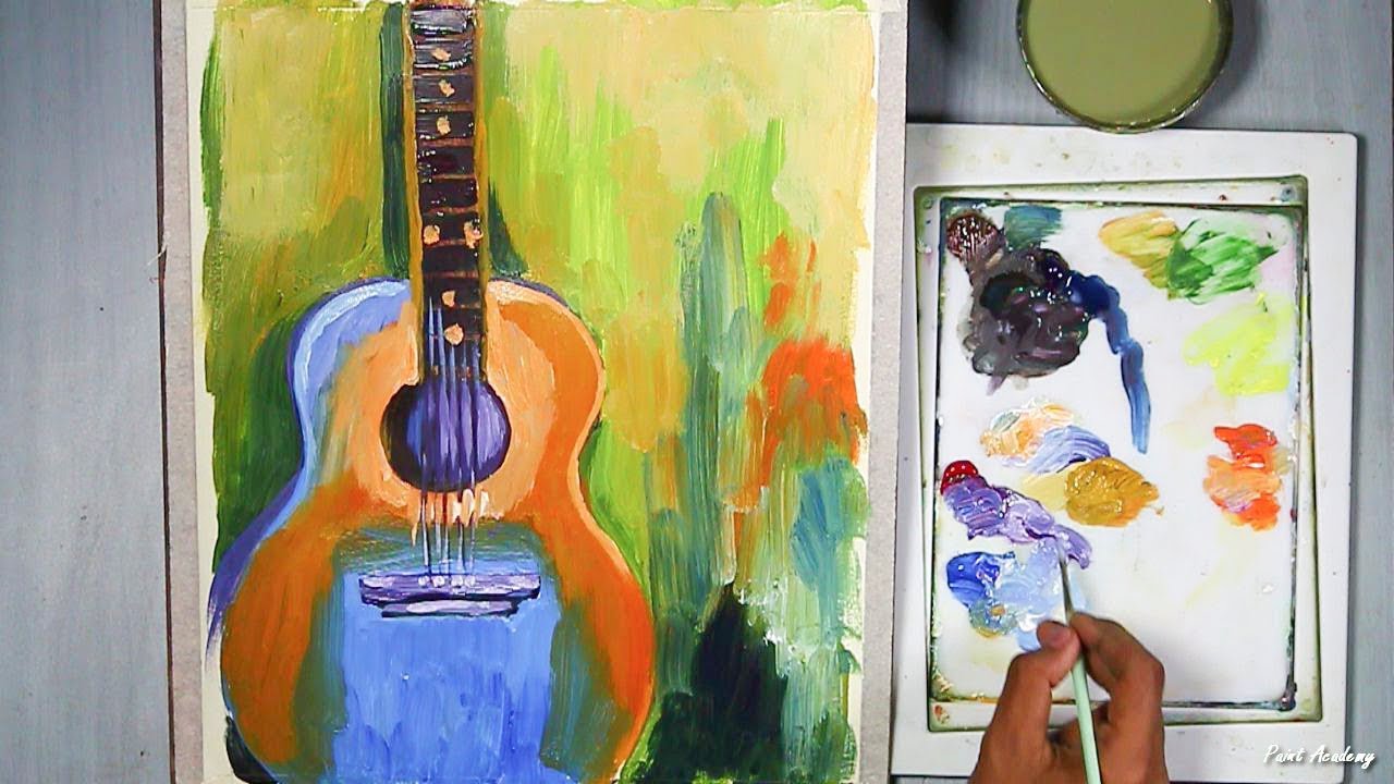 1280x720 Guitar Painting In Paper In Acrylic Style Step By Step - Guitar Watercolor Painting
