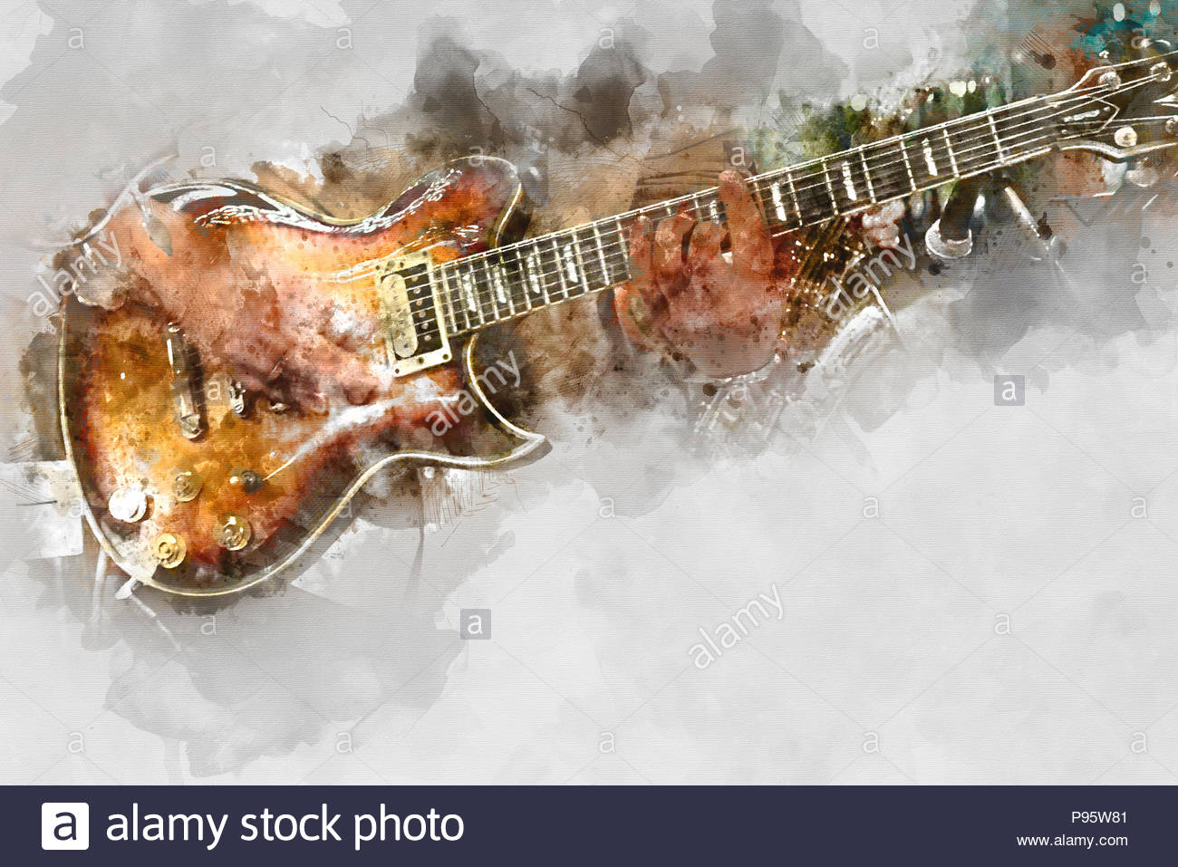 1300x957 Abstract Beautiful Playing Acoustic Guitar In The Foreground - Guitar Watercolor Painting