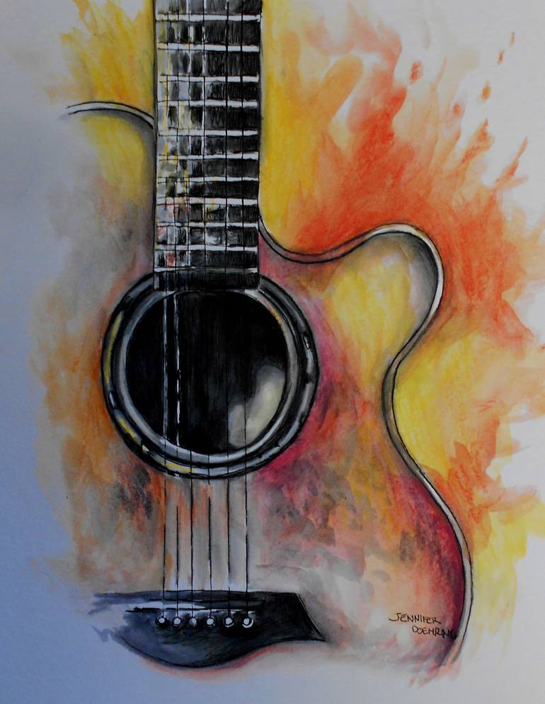 770x994 Saatchi Art Guitar Time Painting By Jennifer Doehring - Guitar Watercolor Painting