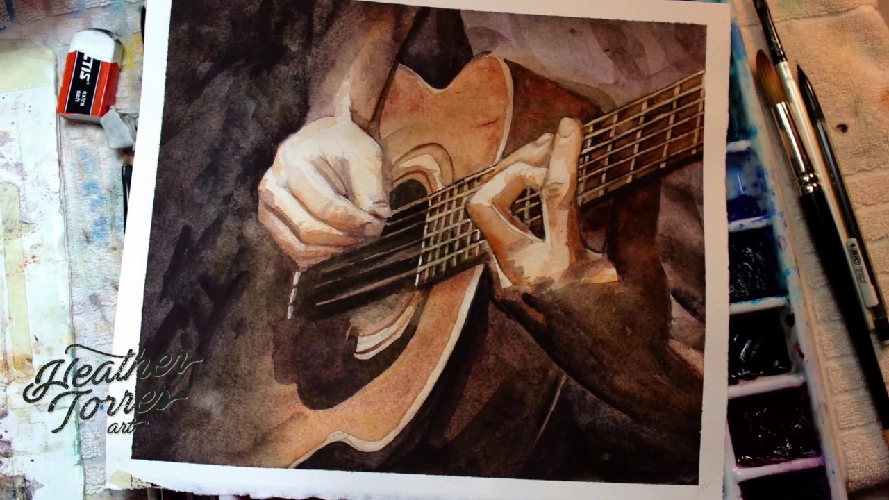 1280x720 Acoustic - Guitar Watercolor Painting